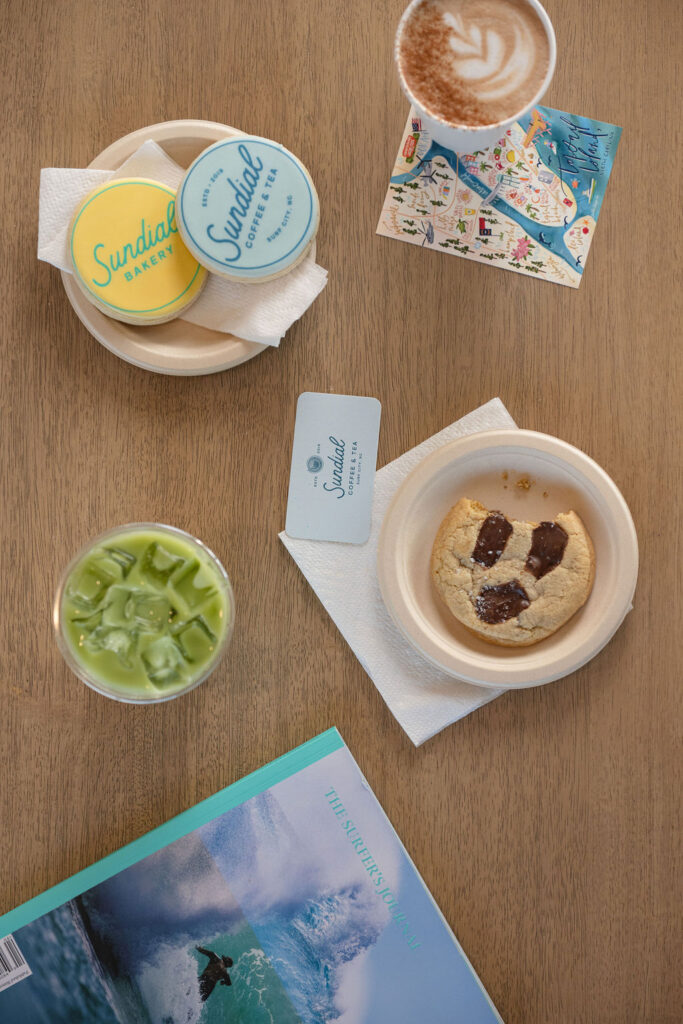 All of our Sundial Coffee and Tea favorites are waiting to be enjoyed. Which is your fav: almond milk latte, rebranded sugar cookies, iced matcha, or a sea salted chocolate chip cookie?